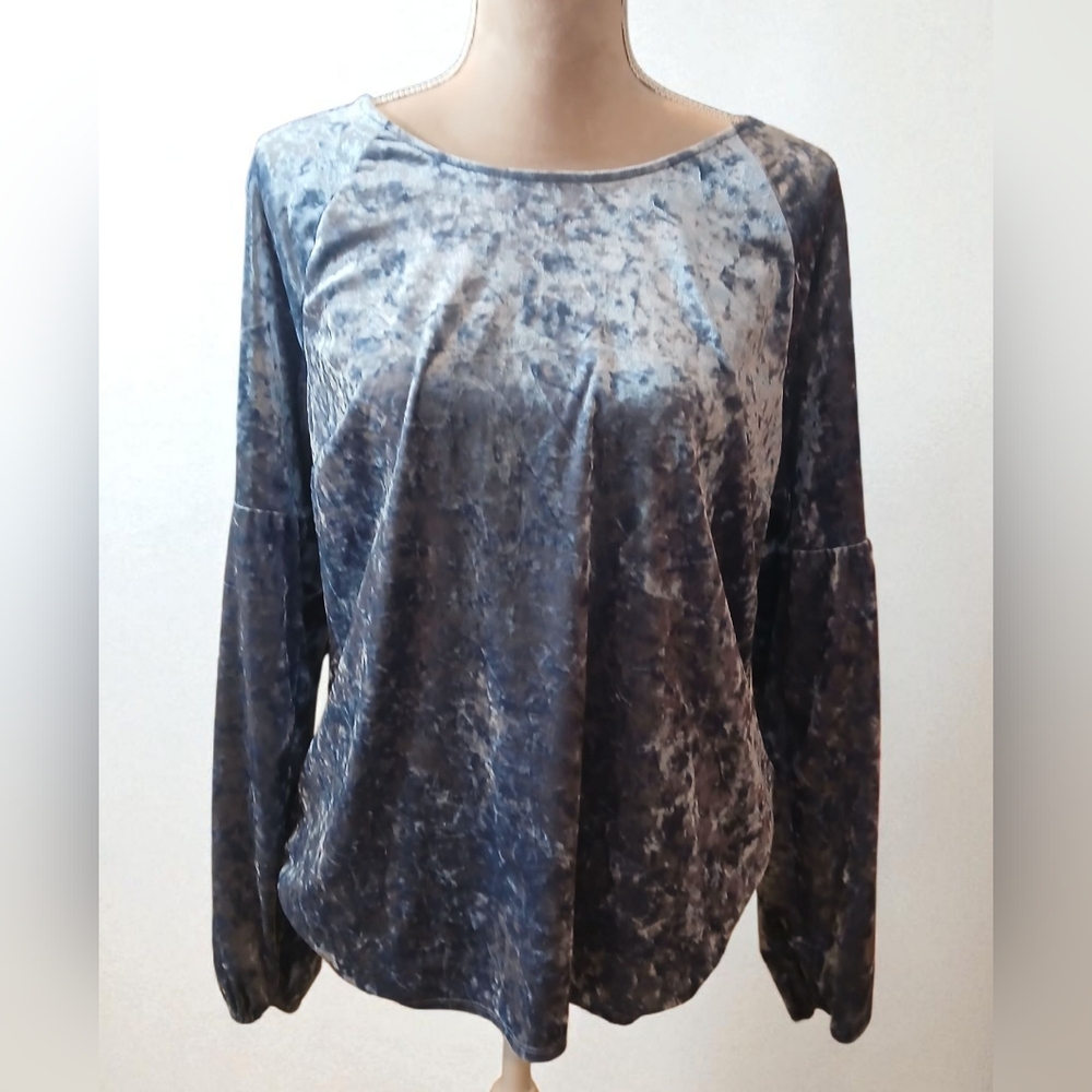Lauren Conrad Light Blue Crushed Velvet Puff Sleeves Large Glam Puff Sleeves